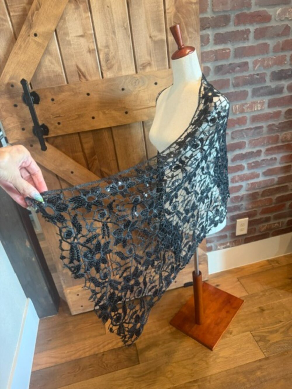 Black Sequin Floral Lace Scarf Wrap Shawl Boho Evening Festival 22x78 - Picture 3 of 8